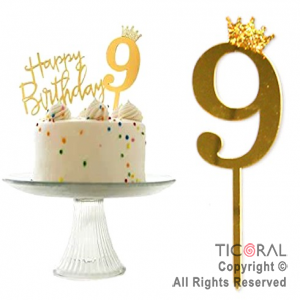 CAKE TOPPER DORADO NUMERO 9 (17 x 6 cm)  X 1